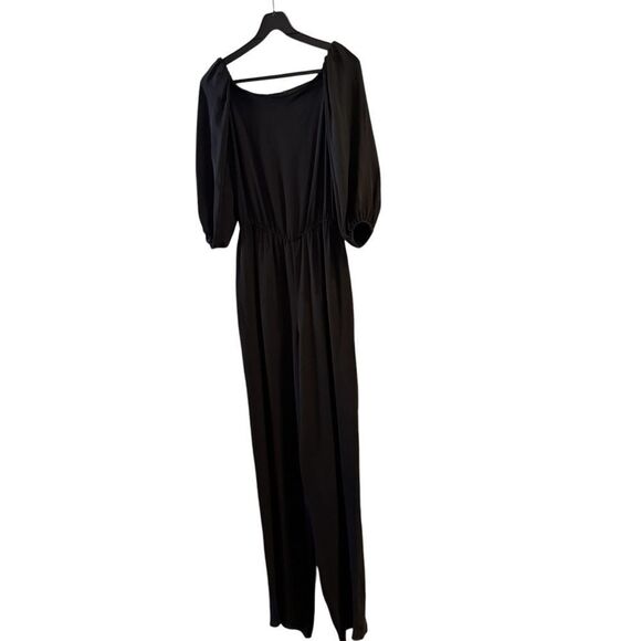 THEORY Classic Georgette Silk Off the Shoulder Black Jumpsuit Size P (00-0) - Picture 2 of 8